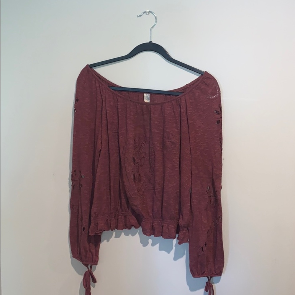 Free People Eyelet Long Sleeve Top